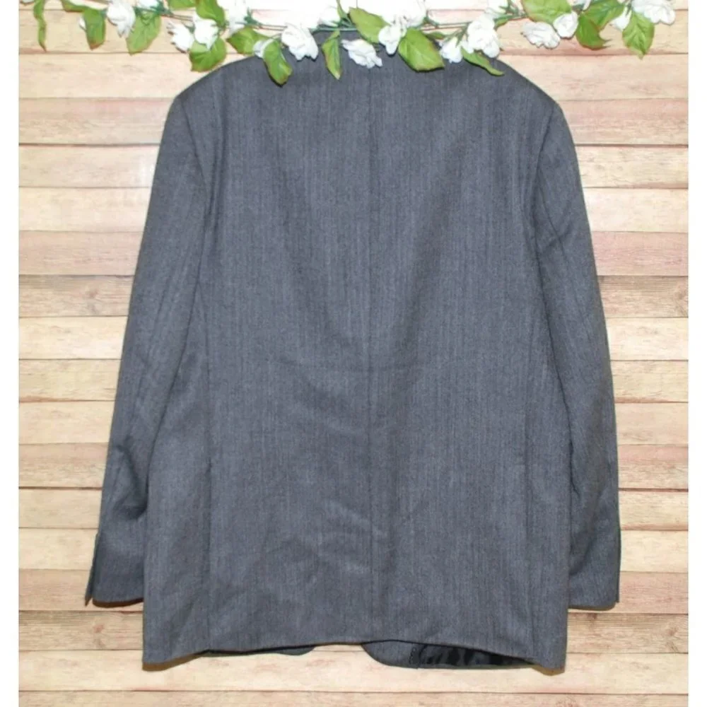 Andrew Fezza Men's Charcoal Gray Wool Herringbone Jacket Blazer Size 48L MINT